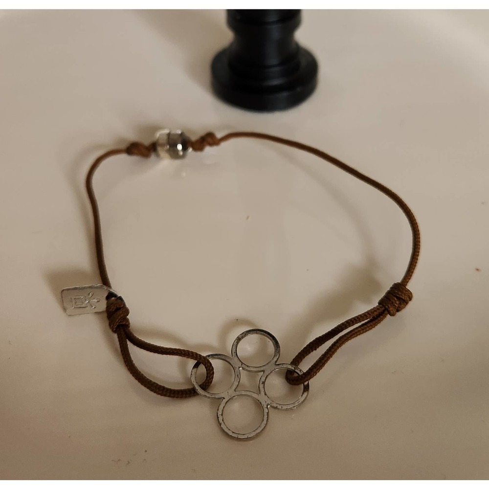 SBDS Cord Charm Bracelet with Silver Tone Connecting Circles & Magnetic Closure